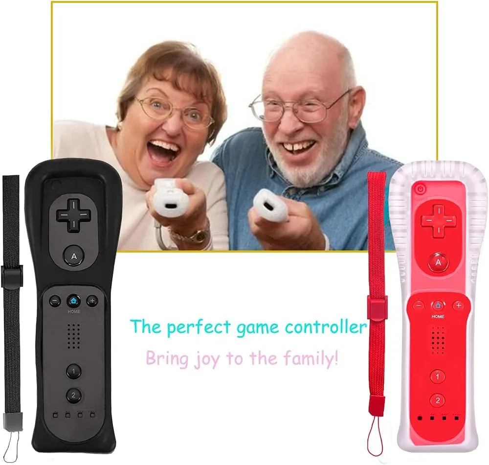 PGYFDAL 2 Packs Classic Remote Controller Compatible for Wii Wii U Console, Gamepad with Soft Silicone Sleeve and Wrist Strap (Black and Red)