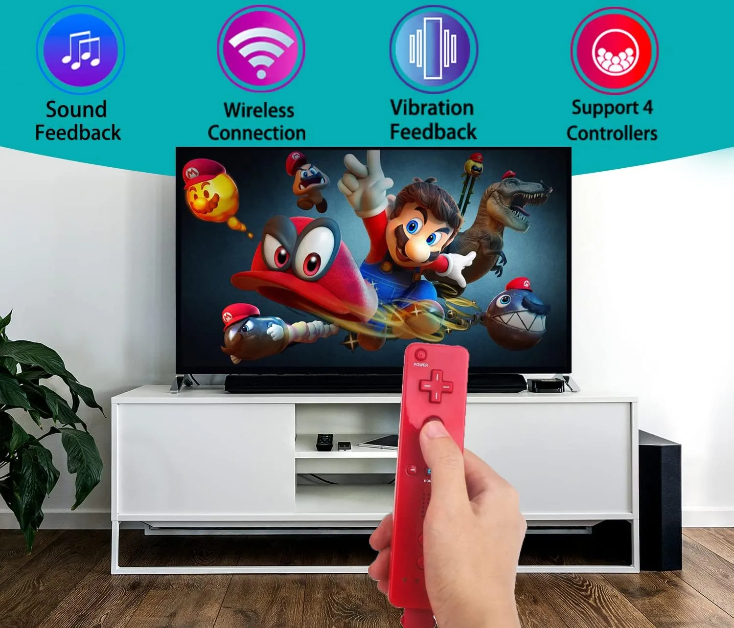 PGYFDAL 2 Packs Classic Remote Controller Compatible for Wii Wii U Console, Gamepad with Soft Silicone Sleeve and Wrist Strap (Black and Red)