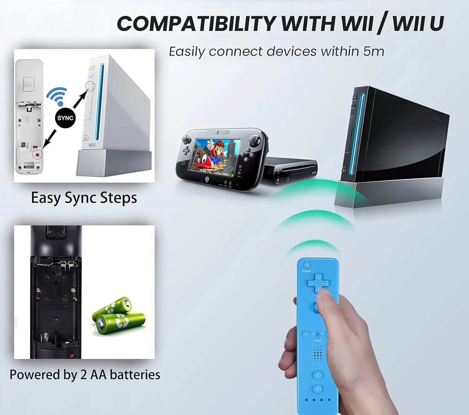 PGYFDAL 2 Packs Classic Remote Controller Compatible for Wii Wii U Console, Gamepad with Soft Silicone Sleeve and Wrist Strap (Pink and Blue)