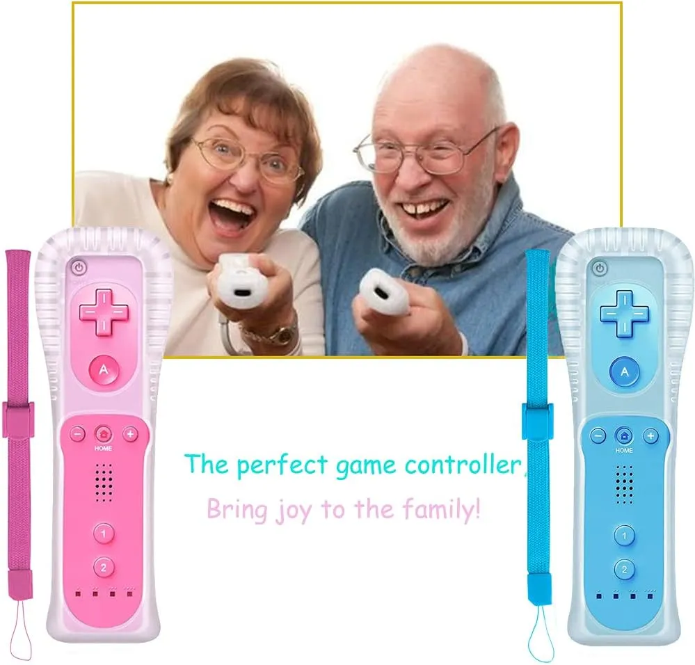 PGYFDAL 2 Packs Classic Remote Controller Compatible for Wii Wii U Console, Gamepad with Soft Silicone Sleeve and Wrist Strap (Pink and Blue)