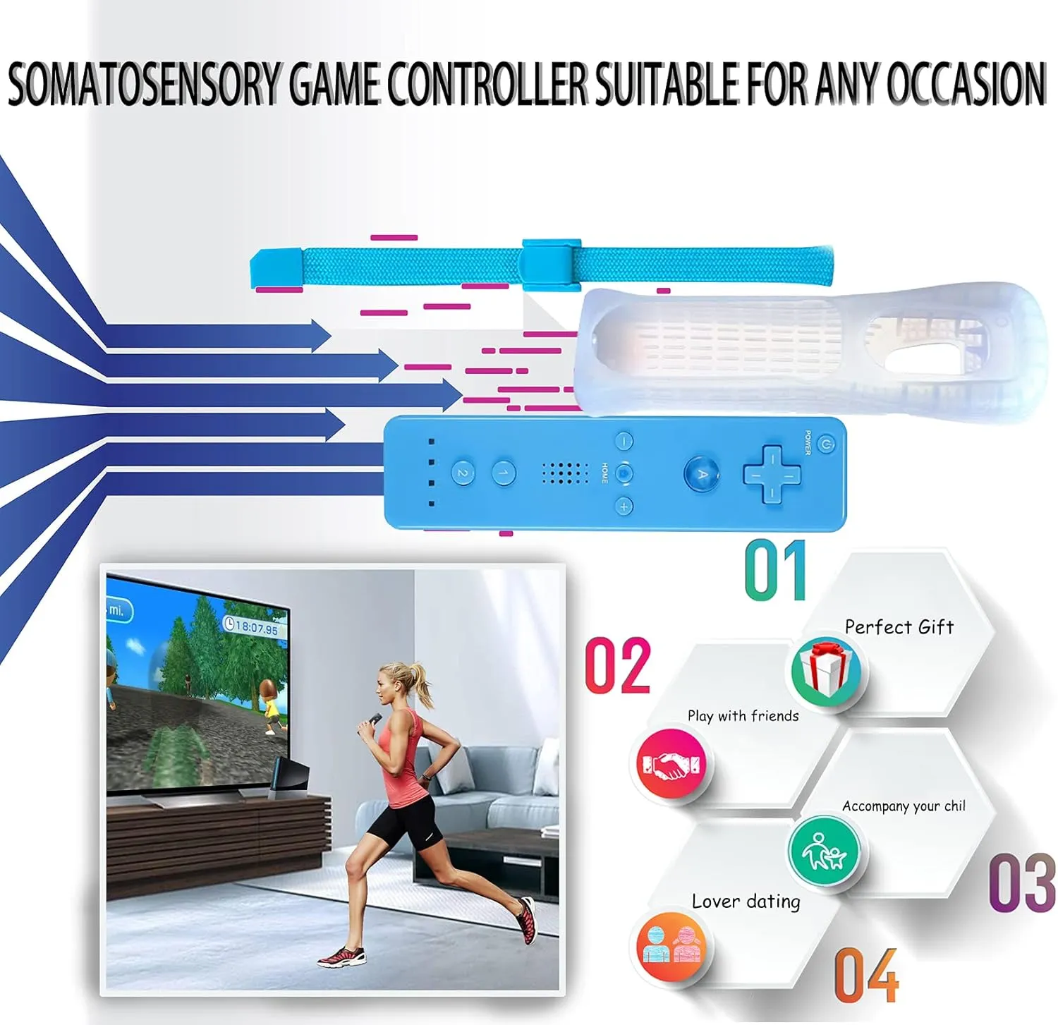 PGYFDAL 2 Packs Classic Remote Controller Compatible for Wii Wii U Console, Gamepad with Soft Silicone Sleeve and Wrist Strap (Pink and Blue)