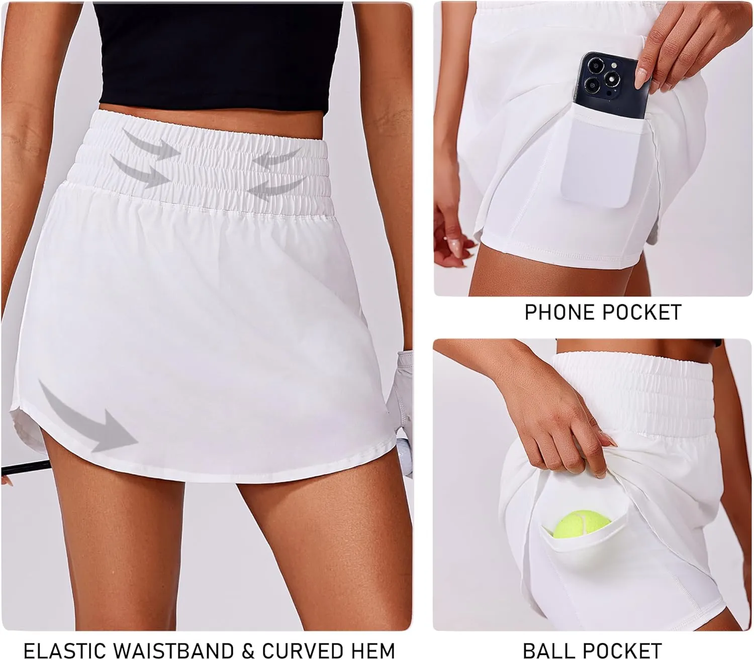 PINSPARK Golf Skirts for Women High Elastic Waisted Athletic Skort 2 Pockets Curved Hem Tennis Skirt for Pickleball Workout