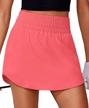 PINSPARK Golf Skirts for Women High Elastic Waisted Athletic Skort 2 Pockets Curved Hem Tennis Skirt for Pickleball Workout