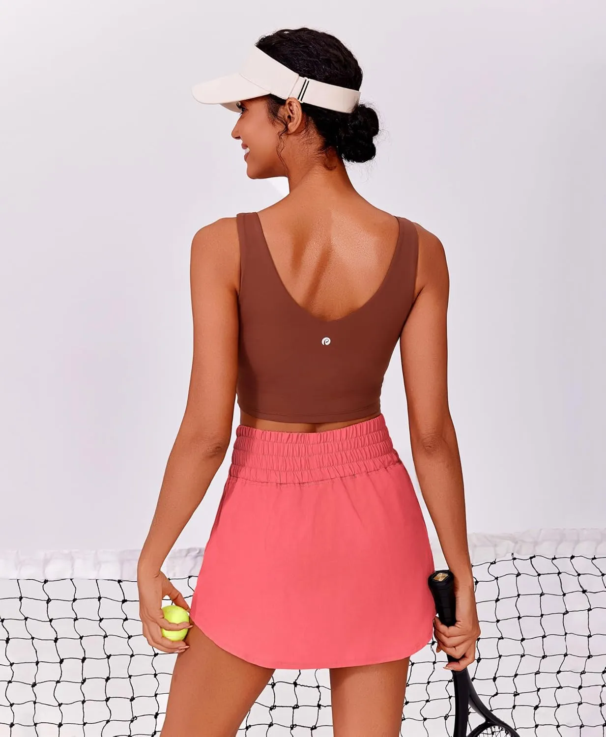PINSPARK Golf Skirts for Women High Elastic Waisted Athletic Skort 2 Pockets Curved Hem Tennis Skirt for Pickleball Workout