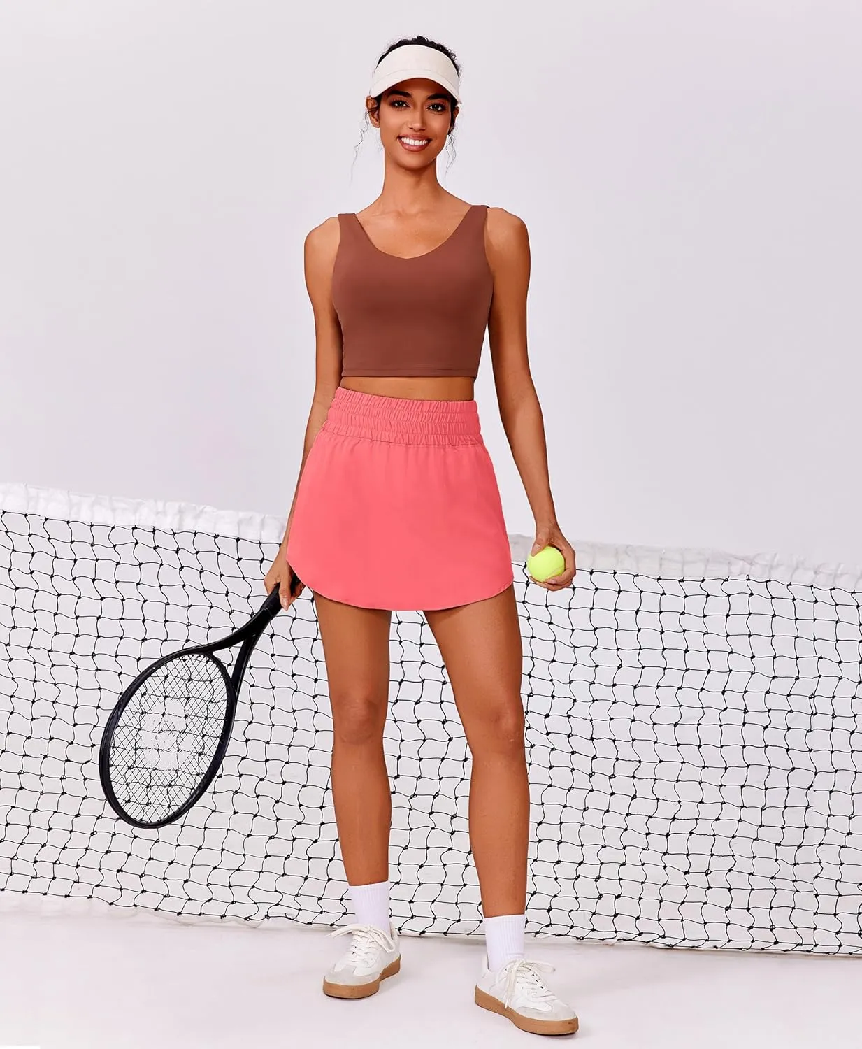 PINSPARK Golf Skirts for Women High Elastic Waisted Athletic Skort 2 Pockets Curved Hem Tennis Skirt for Pickleball Workout