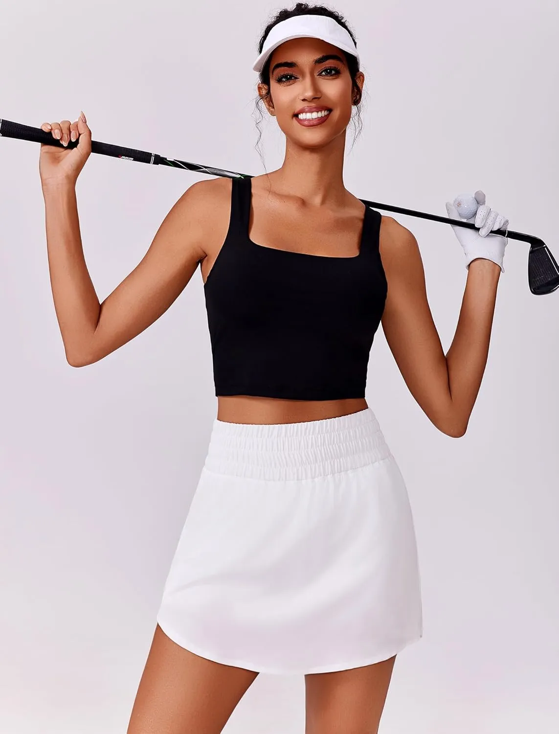 PINSPARK Golf Skirts for Women High Elastic Waisted Athletic Skort 2 Pockets Curved Hem Tennis Skirt for Pickleball Workout