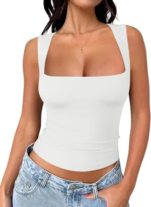 REORIA Butsmooth Women's Square Neck Going Out Crop Tops Double Lined Cute Basic Tank Tops 2025 Clothes