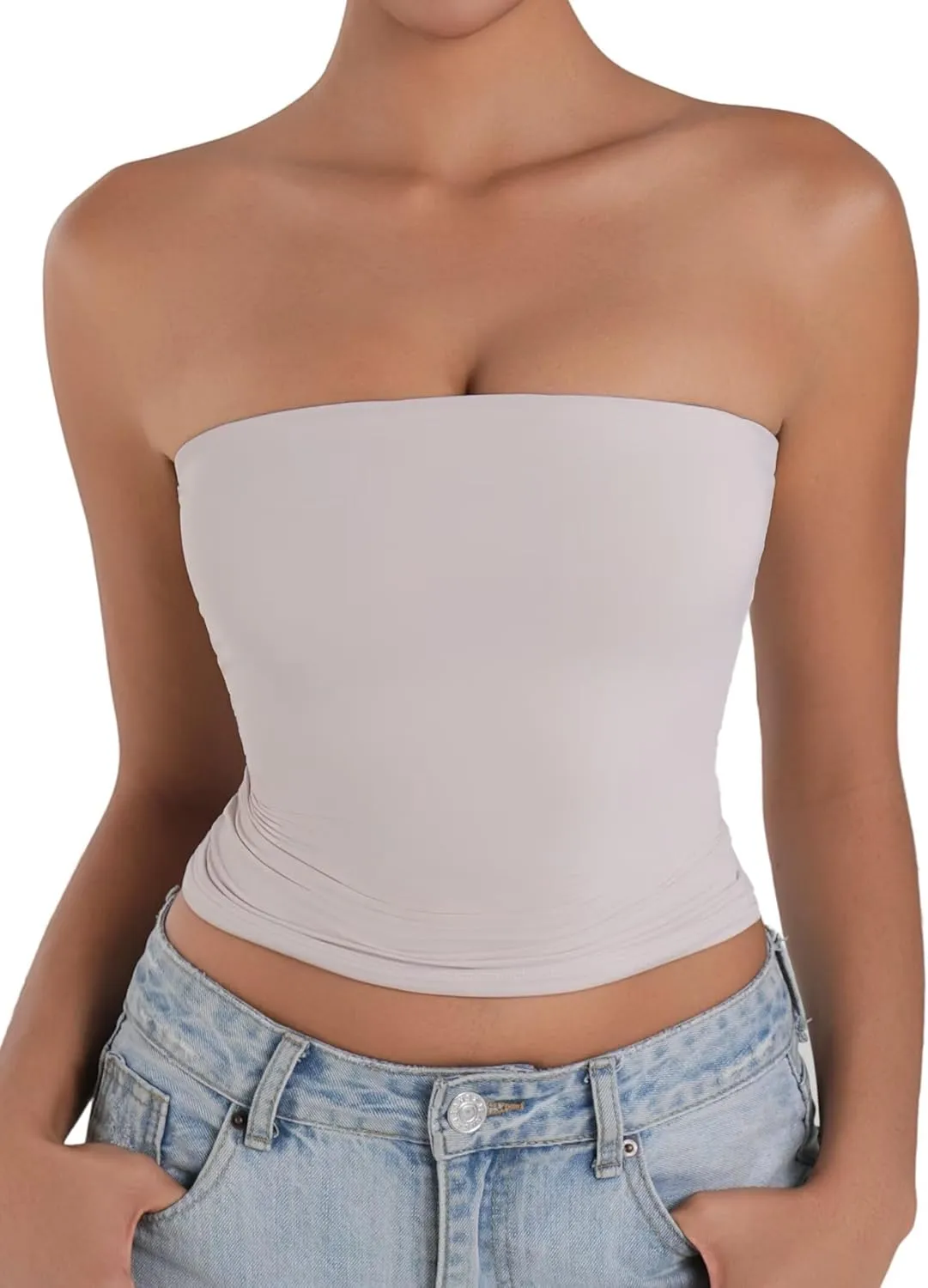 Sunzel Womens Strapless Sexy Tube Top Double Lined Sleeveless Crop Top Summer Basic Bandeau Tops for Layering or Going Out