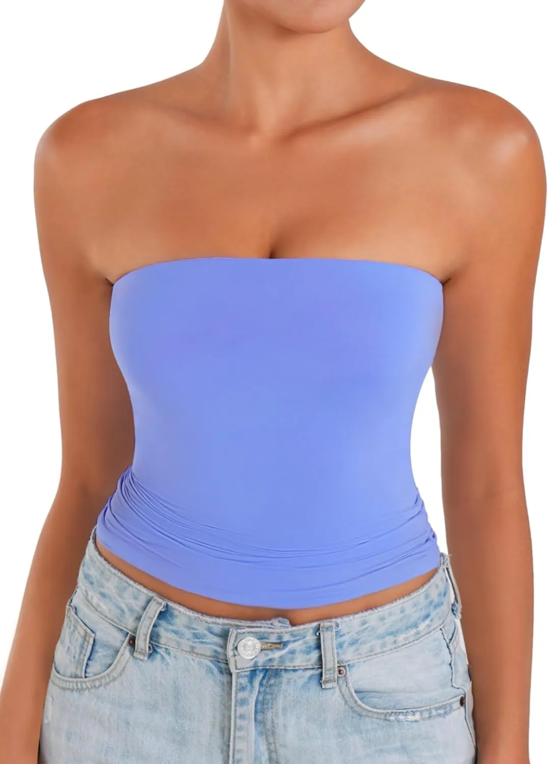 Sunzel Womens Strapless Sexy Tube Top Double Lined Sleeveless Crop Top Summer Basic Bandeau Tops for Layering or Going Out