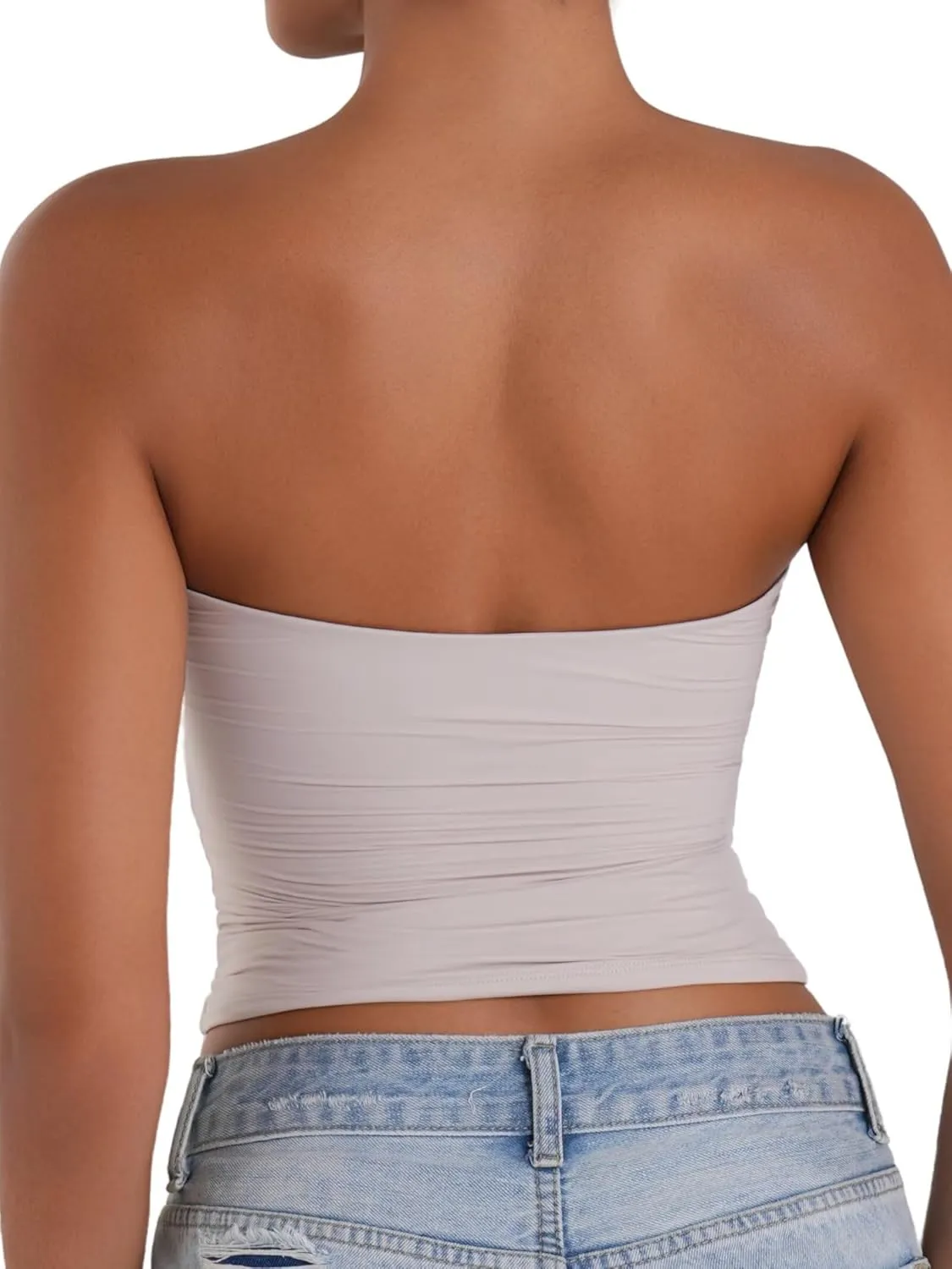 Sunzel Womens Strapless Sexy Tube Top Double Lined Sleeveless Crop Top Summer Basic Bandeau Tops for Layering or Going Out
