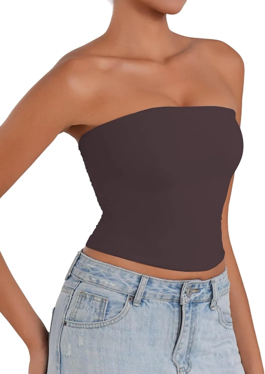Sunzel Womens Strapless Sexy Tube Top Double Lined Sleeveless Crop Top Summer Basic Bandeau Tops for Layering or Going Out
