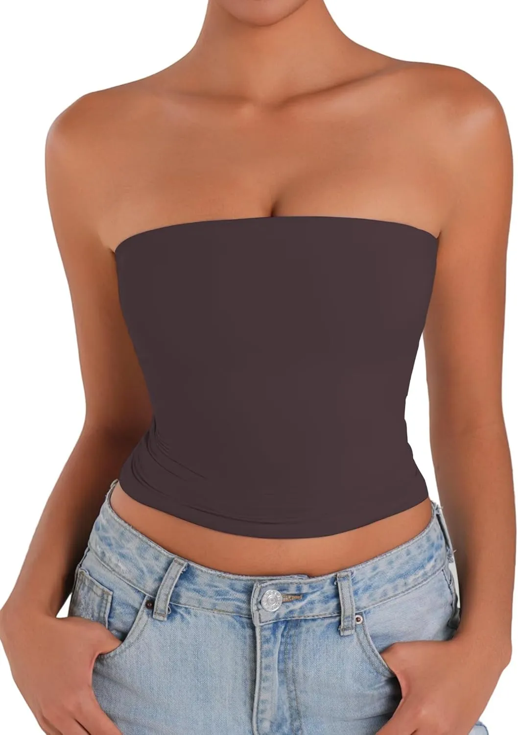 Sunzel Womens Strapless Sexy Tube Top Double Lined Sleeveless Crop Top Summer Basic Bandeau Tops for Layering or Going Out