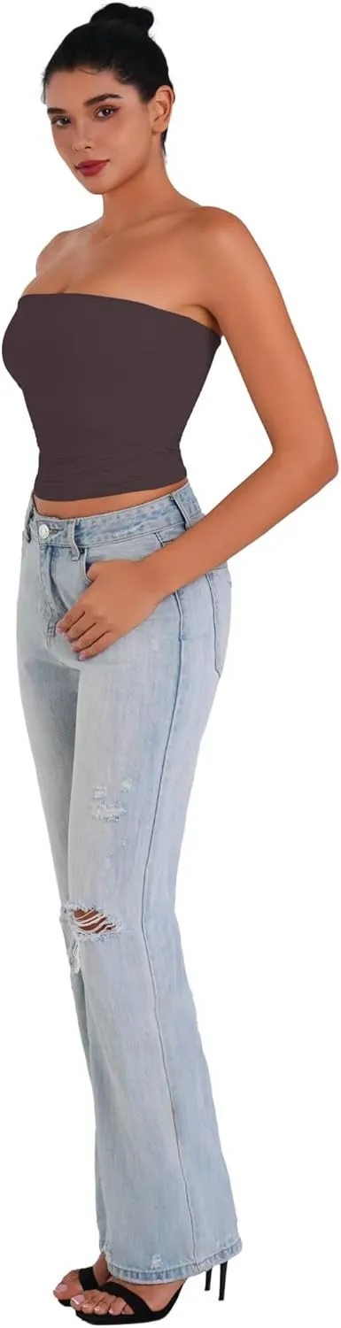 Sunzel Womens Strapless Sexy Tube Top Double Lined Sleeveless Crop Top Summer Basic Bandeau Tops for Layering or Going Out