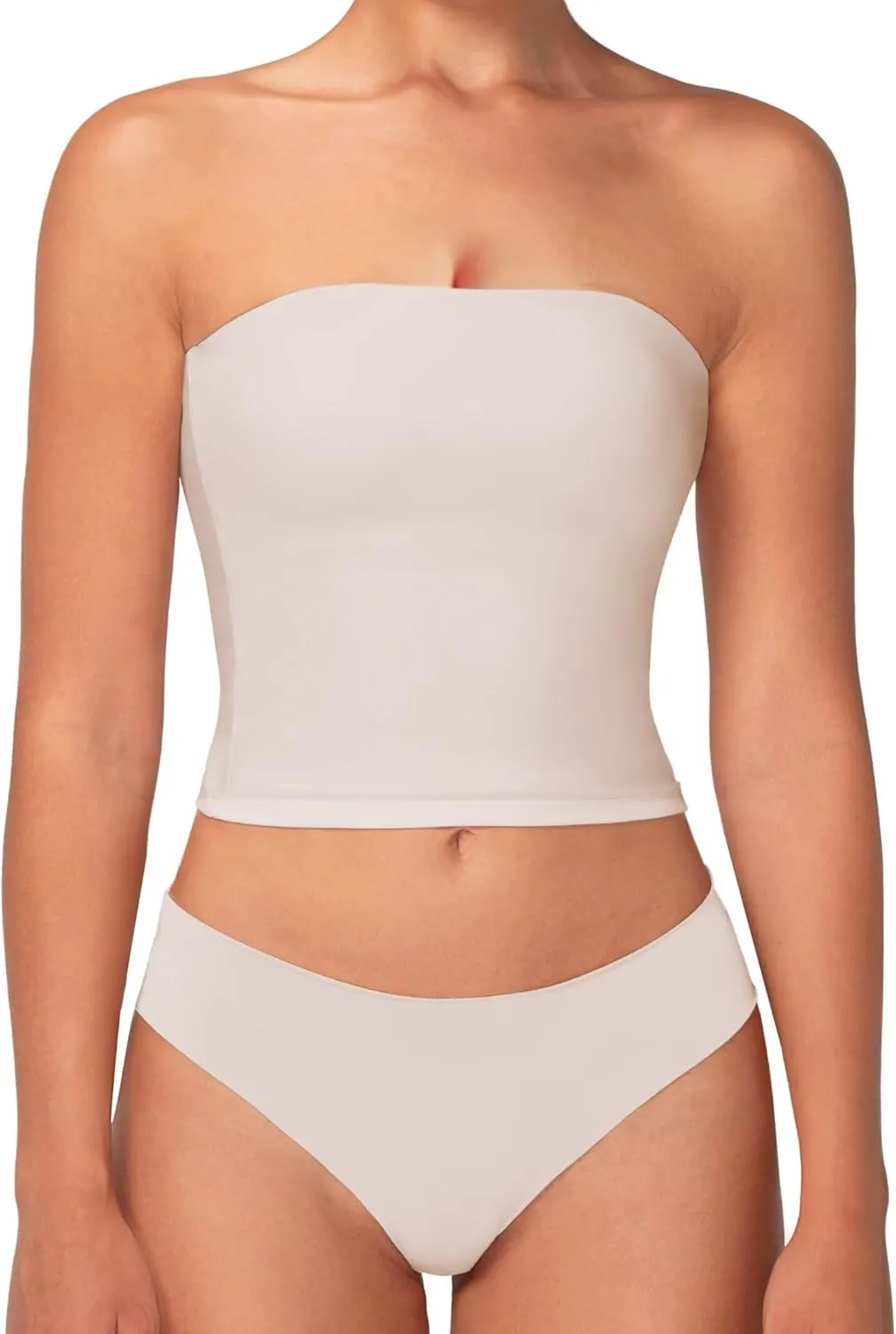 Sunzel Womens Strapless Sexy Tube Top Double Lined Sleeveless Crop Top Summer Basic Bandeau Tops for Layering or Going Out