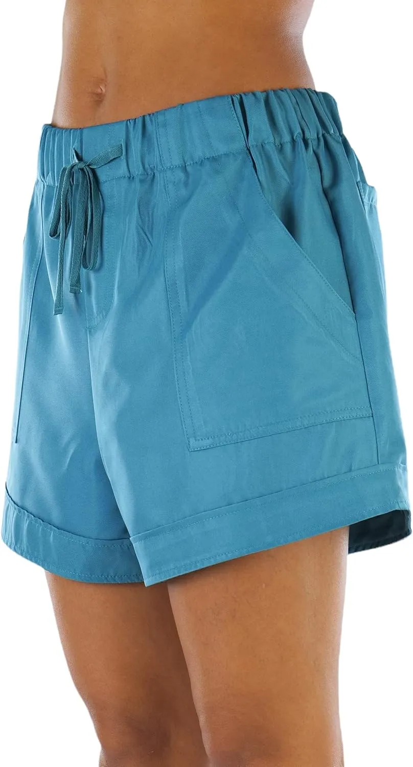 ToBeInStyle Women's Solid and Multi-Stripe Woven Paperbag Shorts