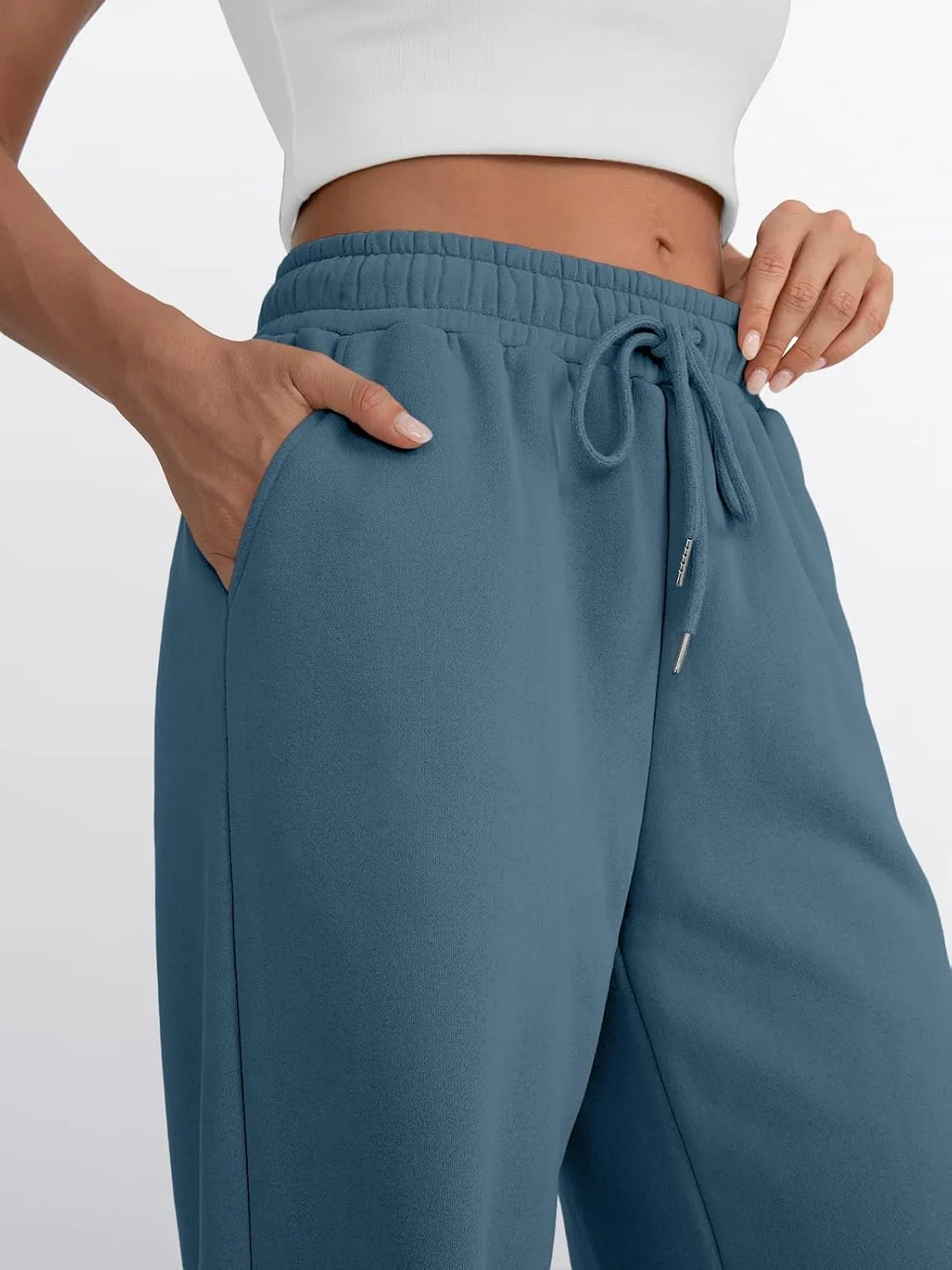 Trendy Queen Womens Wide Leg Sweatpants High Waisted Baggy Lounge Pants Drawstring Athletic Flared Joggers with Pockets