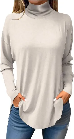 Turtleneck Shirt Women Long Sleeve Mock Turtle Necks Cute Fall Tops Casual Tunics or Tops to Wear with Leggings
