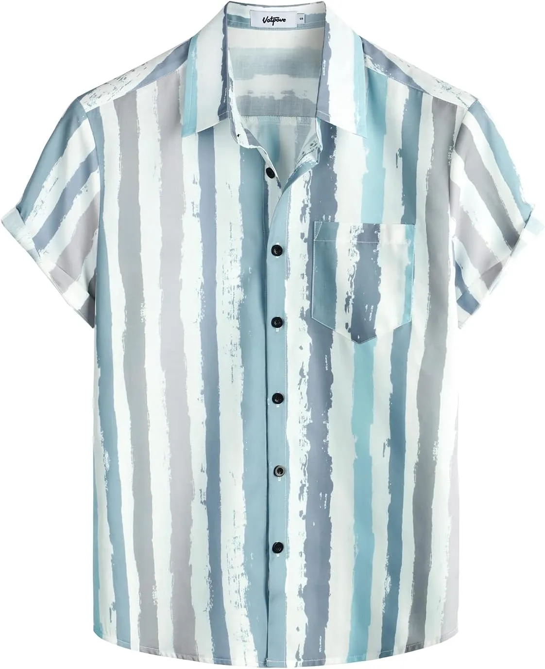 VATPAVE Mens Striped Summer Shirts Casual Button Down Short Sleeve Beach Stylish Untucked Hawaiian Shirts