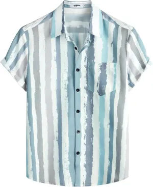 VATPAVE Mens Striped Summer Shirts Casual Button Down Short Sleeve Beach Stylish Untucked Hawaiian Shirts