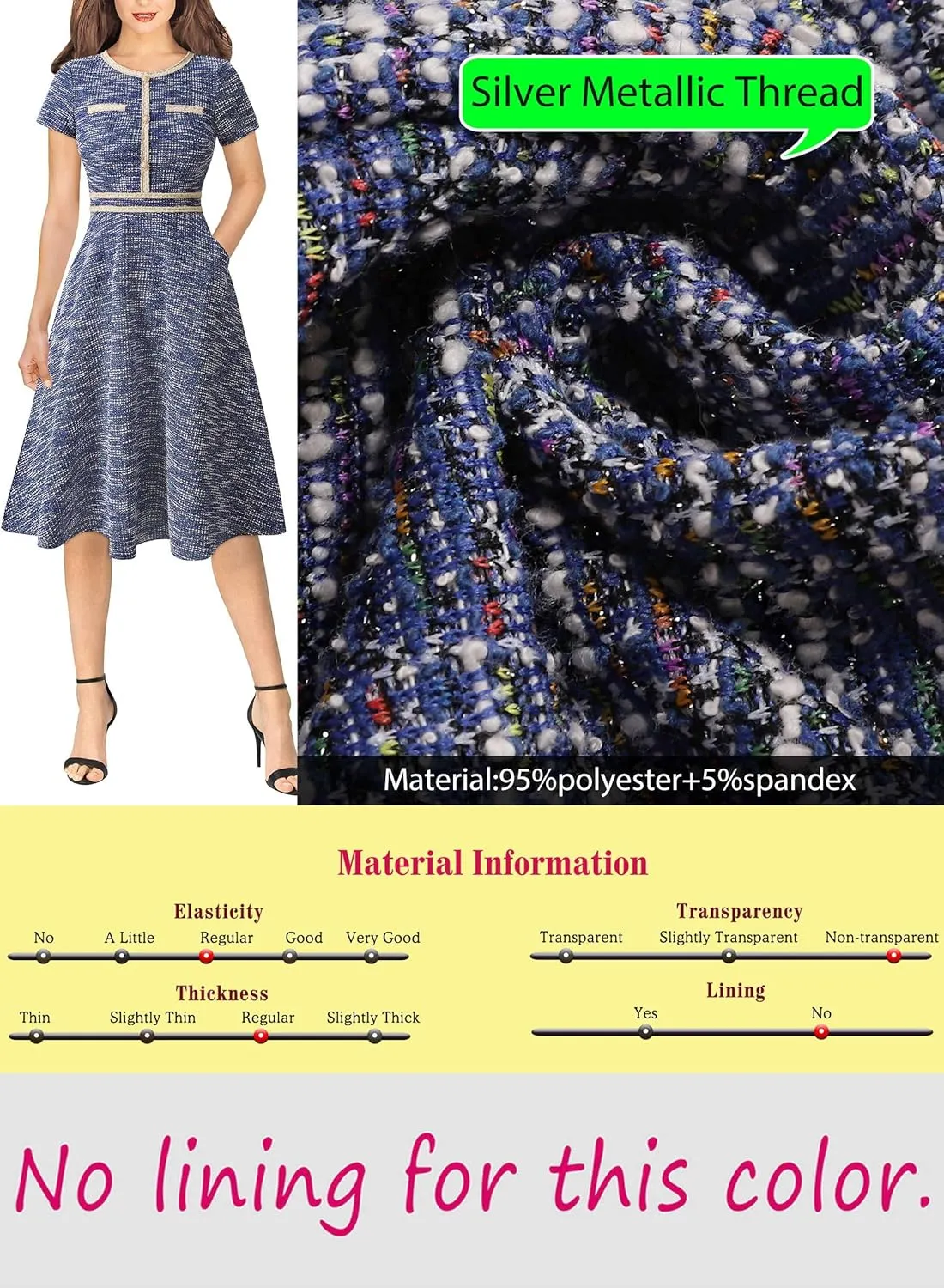 VFSHOW Womens Button Pockets Slim Wear to Work Office Business Party Patchwork A-Line Dress