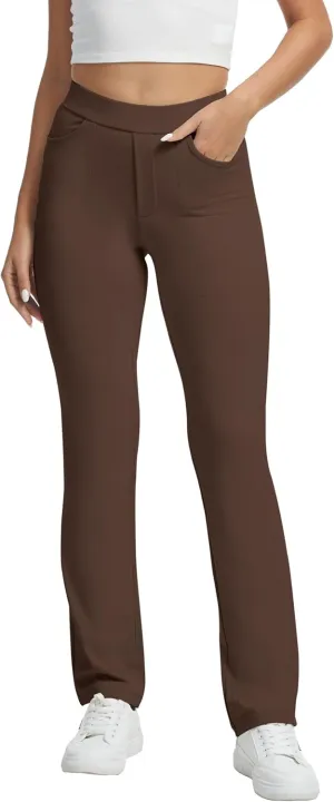 VIMPEP Womens Soft Feeling Straight Yoga Pants Pull On Tuck Line Stretchy Dress Pants for Business Casual Petite/Regular 106