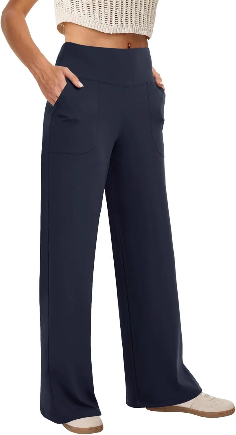 Wide Leg Pants Woman High Waist Yoga Pants with Pockets Loose Stretch Dress Work Sweatpants Casual Lounge