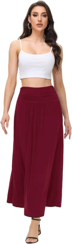 Womens Elegant Maxi Skirt Casual Ruched High Waist Flowy Long Skirts Reg and Plus Size with Pockets Black Floral
