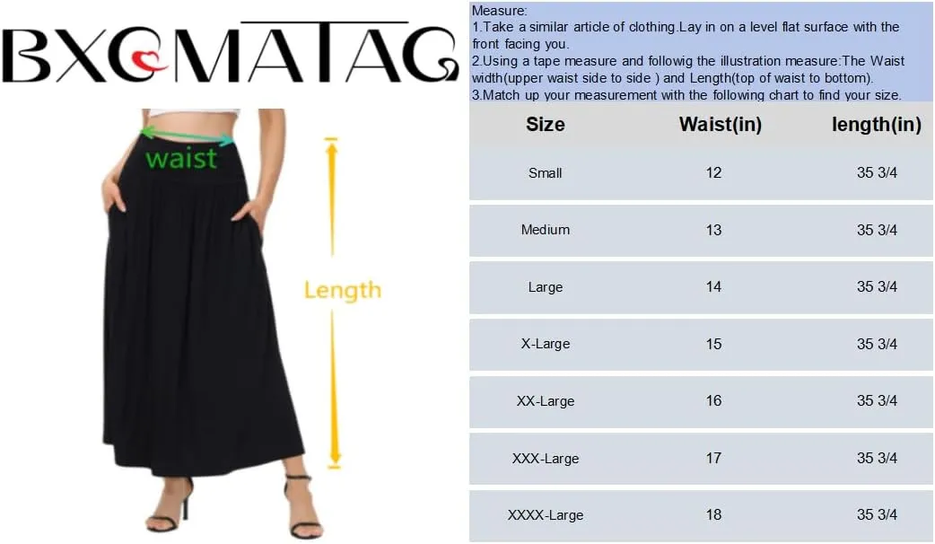 Womens Elegant Maxi Skirt Casual Ruched High Waist Flowy Long Skirts Reg and Plus Size with Pockets Black Floral